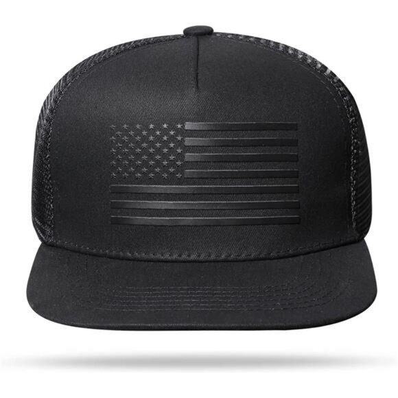 American flag snapback trucker hat flat bill adjustable baseball cap mesh back - Picture 3 of 7
